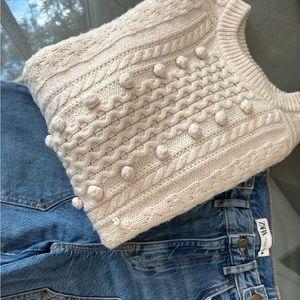 jcrew wool fisherman sweater and Zara jeans, both fit xxs-xs